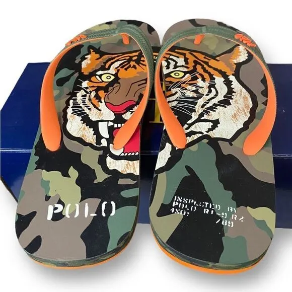 Polo Ralph Lauren Whitlebury II Tiger Camo Print Flip Flop Sandals Mens size 11