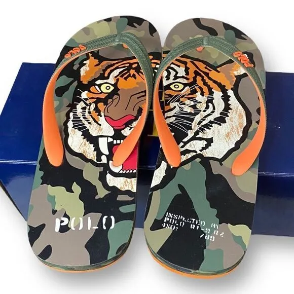 Polo Ralph Lauren Whitlebury II Tiger Camo Print Flip Flop Sandals Mens size 11
