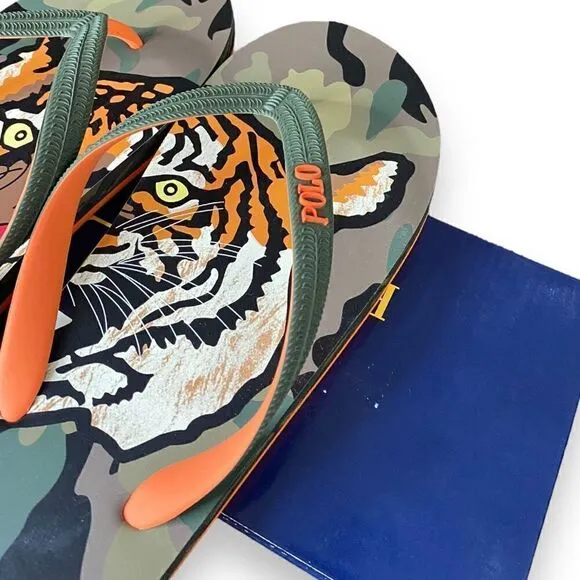 Polo Ralph Lauren Whitlebury II Tiger Camo Print Flip Flop Sandals Mens size 11