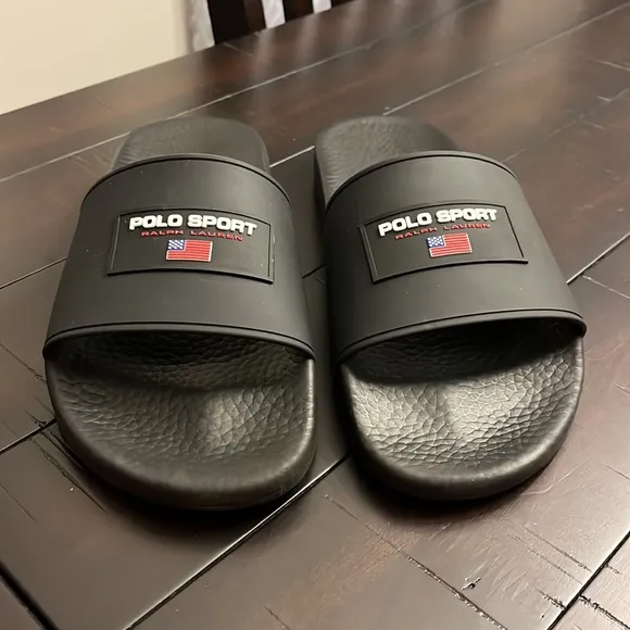 Polo Sport Ralph Lauren EVA Slides Sandals Shoes new mens black flip flops