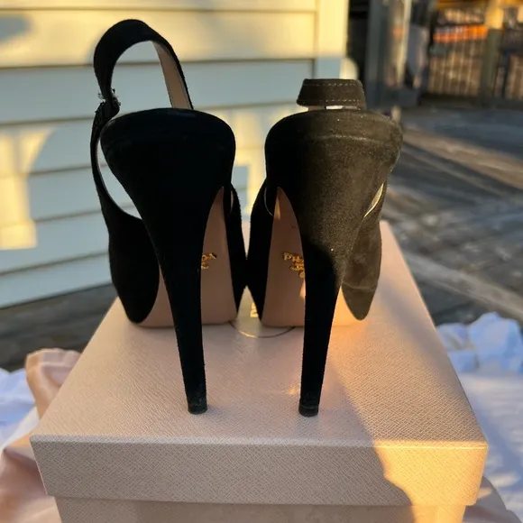 Prada Black Slingback Peep Toe Heels size 36 CAMOSCIO BASIC