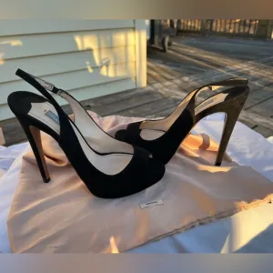 Prada Black Slingback Peep Toe Heels size 36 CAMOSCIO BASIC