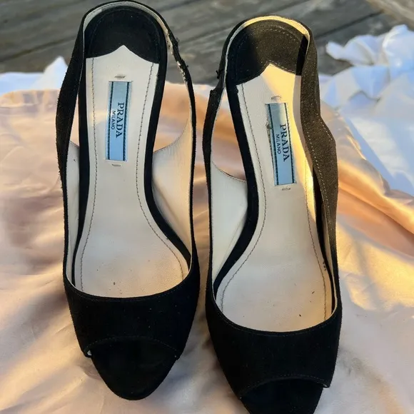 Prada Black Slingback Peep Toe Heels size 36 CAMOSCIO BASIC