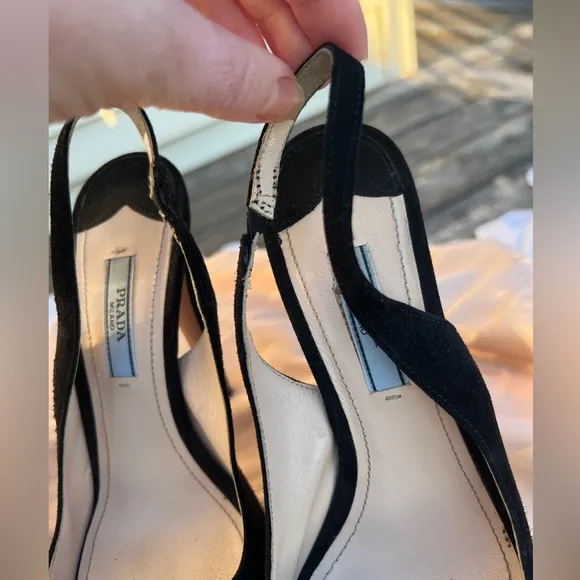 Prada Black Slingback Peep Toe Heels size 36 CAMOSCIO BASIC