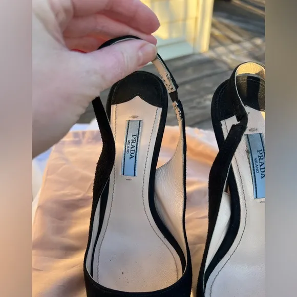 Prada Black Slingback Peep Toe Heels size 36 CAMOSCIO BASIC