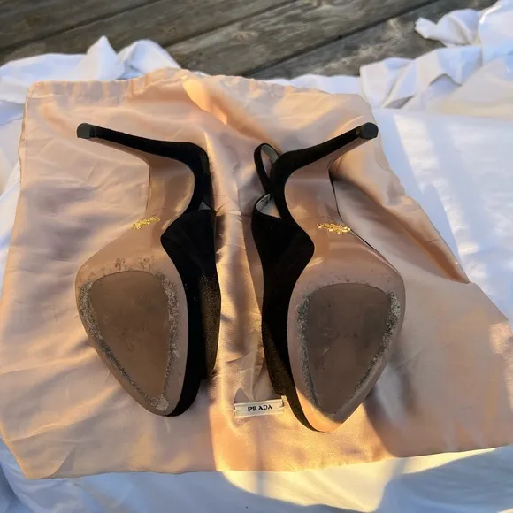 Prada Black Slingback Peep Toe Heels size 36 CAMOSCIO BASIC