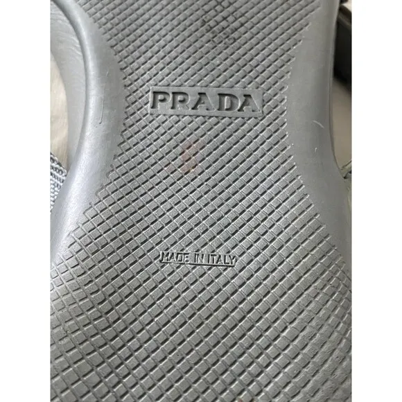 PRADA Logo Silver Grey Leather Flip Flops Sandals Slides Sz 38 US 7.5 Women’s