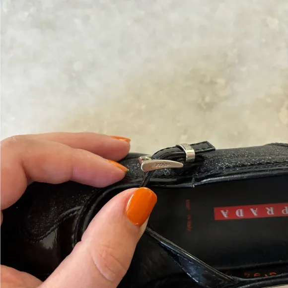 Prada Mary Jane shoes, black patent/glitter, EUC, EU 25