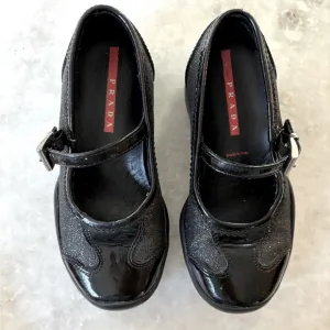 Prada Mary Jane shoes, black patent/glitter, EUC, EU 25
