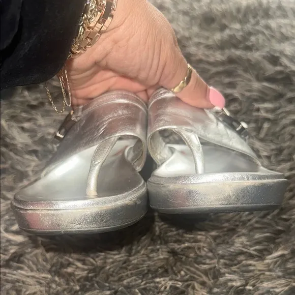 Prada Silver Leather Sandals Sleek Minimalist Design EU 37