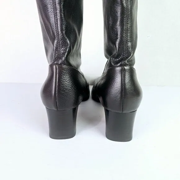 Prevata Tall Brown Nappa Leather Block Heel Pull-on Boot, Italy, $485 MSRP, Sz 9