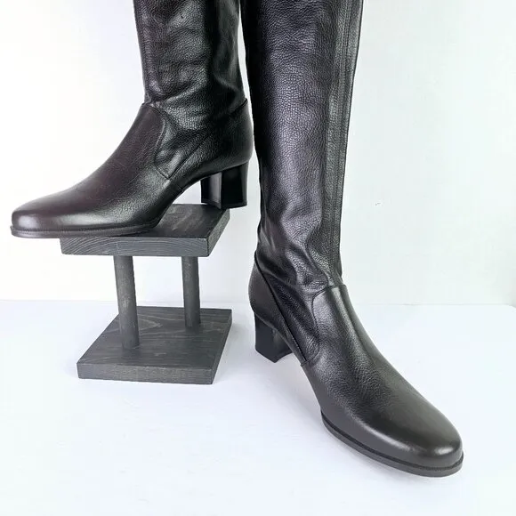 Prevata Tall Brown Nappa Leather Block Heel Pull-on Boot, Italy, $485 MSRP, Sz 9