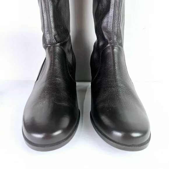 Prevata Tall Brown Nappa Leather Block Heel Pull-on Boot, Italy, $485 MSRP, Sz 9