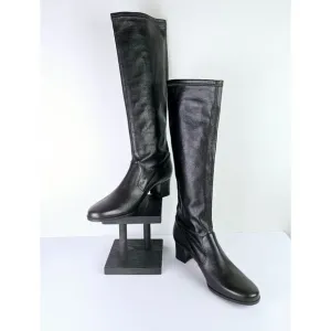 Prevata Tall Brown Nappa Leather Block Heel Pull-on Boot, Italy, $485 MSRP, Sz 9