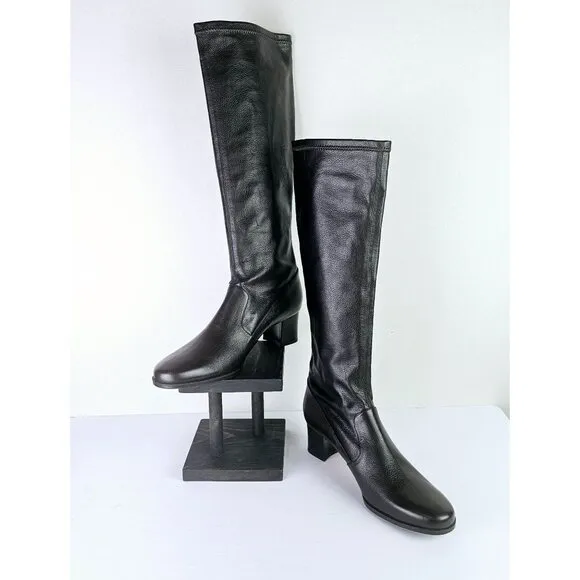 Prevata Tall Brown Nappa Leather Block Heel Pull-on Boot, Italy, $485 MSRP, Sz 9