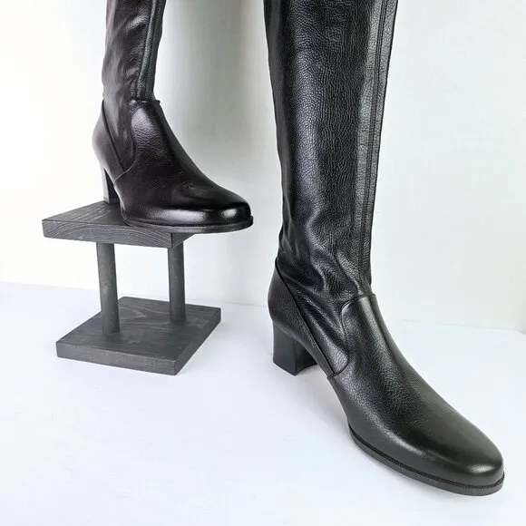 Prevata Tall Brown Nappa Leather Block Heel Pull-on Boot, Italy, $485 MSRP, Sz 9