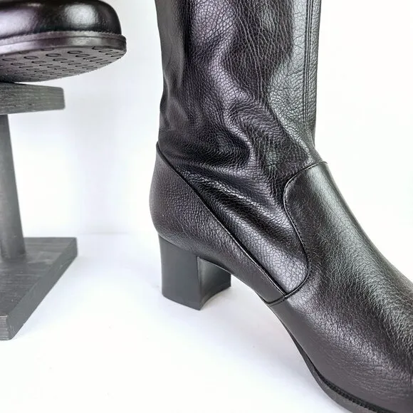 Prevata Tall Brown Nappa Leather Block Heel Pull-on Boot, Italy, $485 MSRP, Sz 9