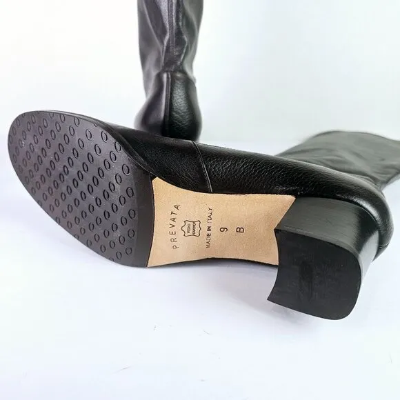 Prevata Tall Brown Nappa Leather Block Heel Pull-on Boot, Italy, $485 MSRP, Sz 9