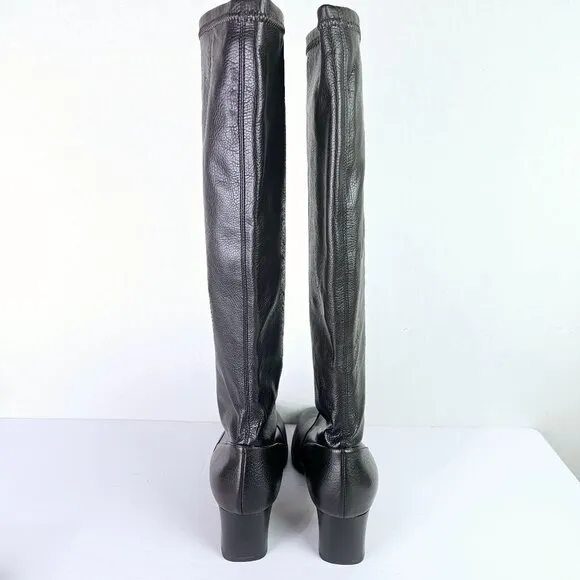 Prevata Tall Brown Nappa Leather Block Heel Pull-on Boot, Italy, $485 MSRP, Sz 9
