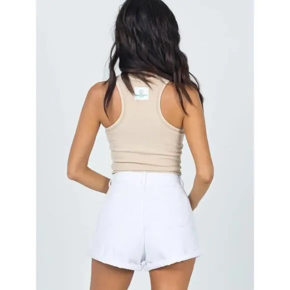 Princess Polly Gun Barrel City High Waisted Denim Shorts White Size 2 NWT