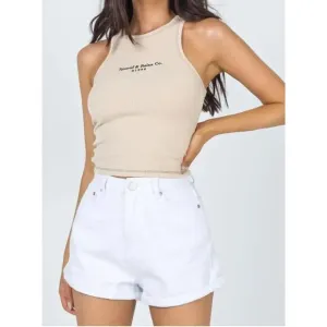 Princess Polly Gun Barrel City High Waisted Denim Shorts White Size 2 NWT
