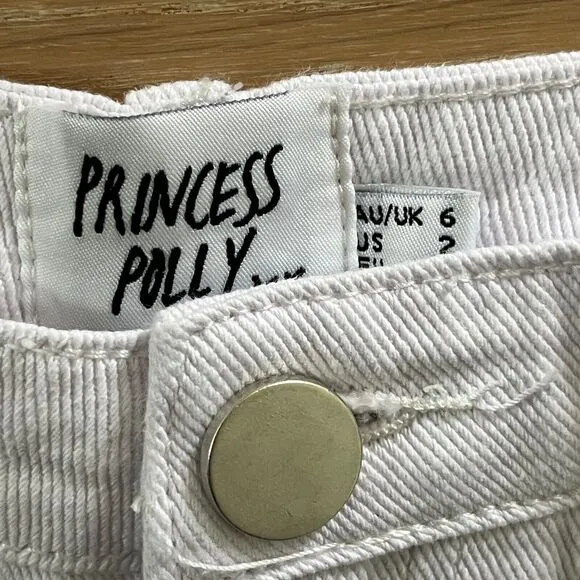Princess Polly Gun Barrel City High Waisted Denim Shorts White Size 2 NWT