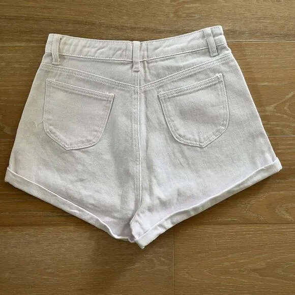 Princess Polly Gun Barrel City High Waisted Denim Shorts White Size 2 NWT