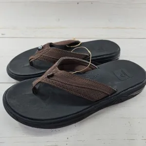 Quiksilver Captain Hydrosquish Mens 8 Brown Black‎ Leather Flip Flops Sandals
