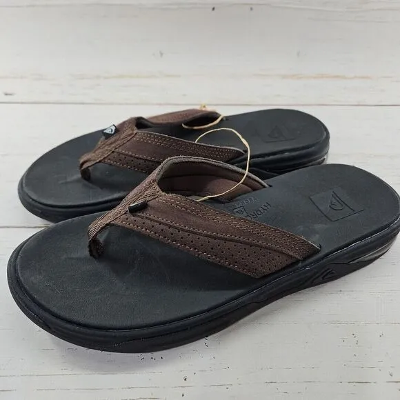 Quiksilver Captain Hydrosquish Mens 8 Brown Black‎ Leather Flip Flops Sandals