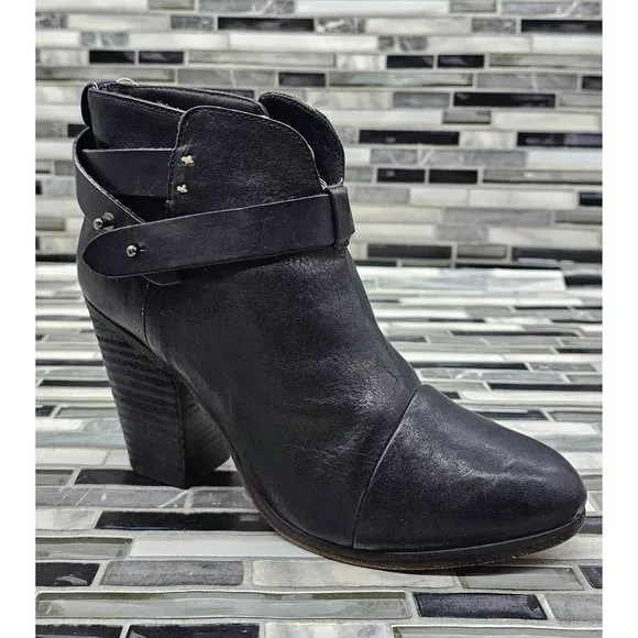 Rag &amp; Bone Harrow Black Leather Women's Ankle Boots Size 38
