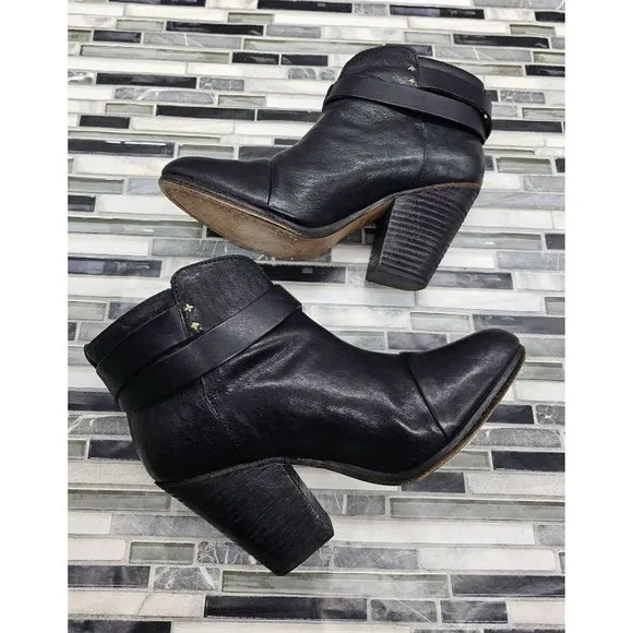 Rag &amp; Bone Harrow Black Leather Women's Ankle Boots Size 38