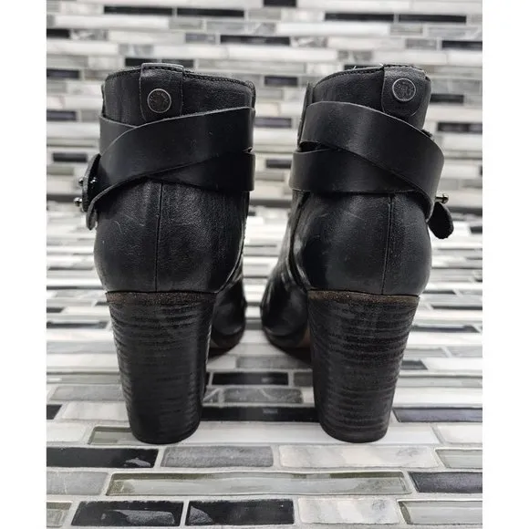 Rag &amp; Bone Harrow Black Leather Women's Ankle Boots Size 38