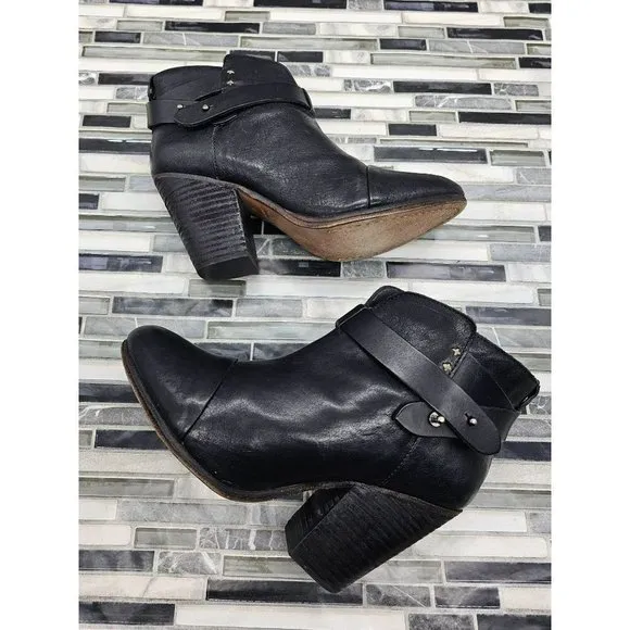 Rag &amp; Bone Harrow Black Leather Women's Ankle Boots Size 38