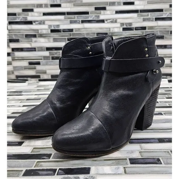 Rag &amp; Bone Harrow Black Leather Women's Ankle Boots Size 38