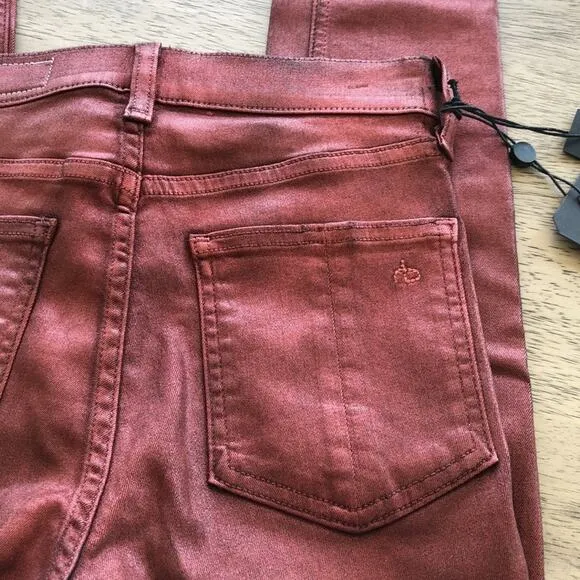 Rag &amp; Bone Metallic Red High Rise Ankle Skinny Jeans - 24