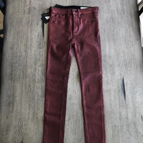 Rag &amp; Bone Metallic Red High Rise Ankle Skinny Jeans - 24