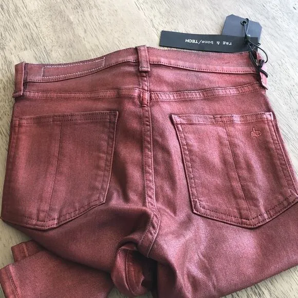 Rag &amp; Bone Metallic Red High Rise Ankle Skinny Jeans - 24