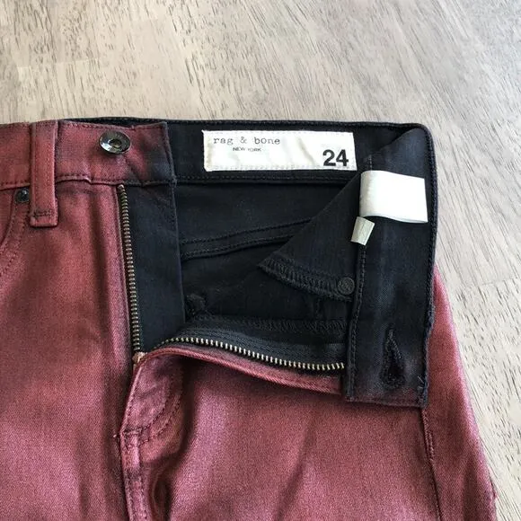 Rag &amp; Bone Metallic Red High Rise Ankle Skinny Jeans - 24