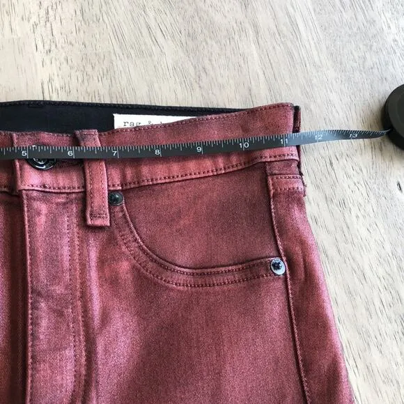 Rag &amp; Bone Metallic Red High Rise Ankle Skinny Jeans - 24