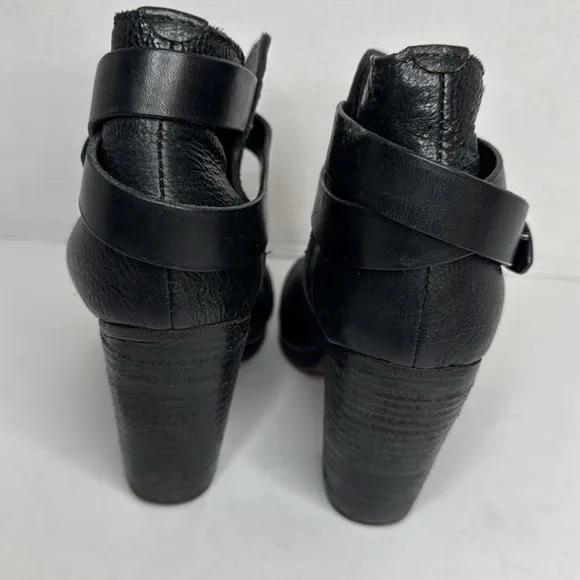 RAG &amp; BONE Women's Harrow Boot Black Leather Strap Detail 3&quot; Heel Euro 38 US 8