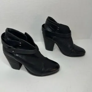 RAG &amp; BONE Women's Harrow Boot Black Leather Strap Detail 3&quot; Heel Euro 38 US 8