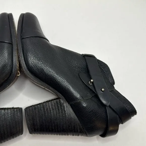 RAG &amp; BONE Women's Harrow Boot Black Leather Strap Detail 3&quot; Heel Euro 38 US 8