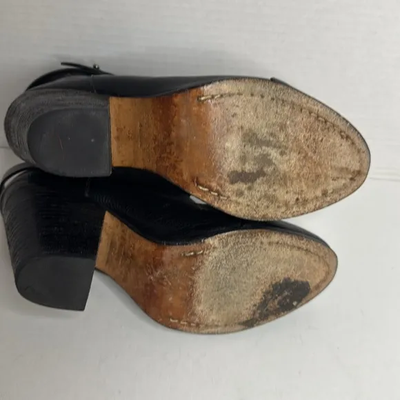 RAG &amp; BONE Women's Harrow Boot Black Leather Strap Detail 3&quot; Heel Euro 38 US 8