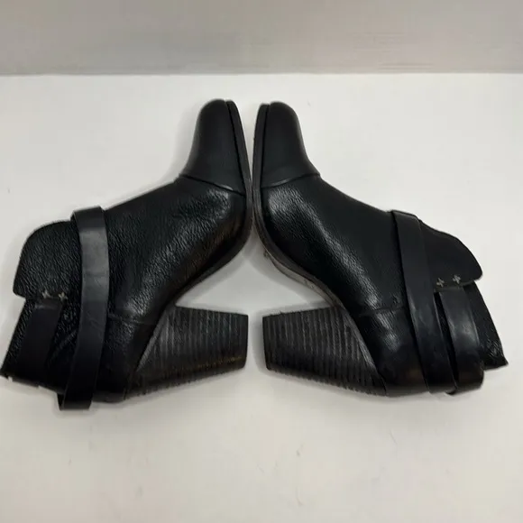 RAG &amp; BONE Women's Harrow Boot Black Leather Strap Detail 3&quot; Heel Euro 38 US 8