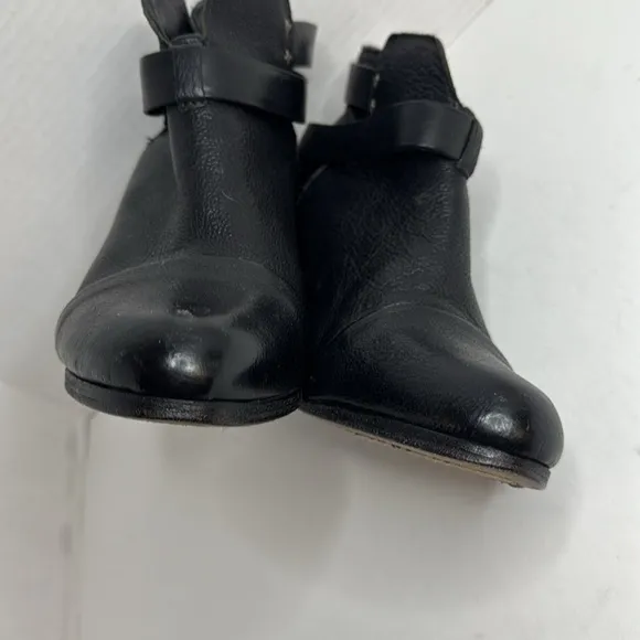 RAG &amp; BONE Women's Harrow Boot Black Leather Strap Detail 3&quot; Heel Euro 38 US 8