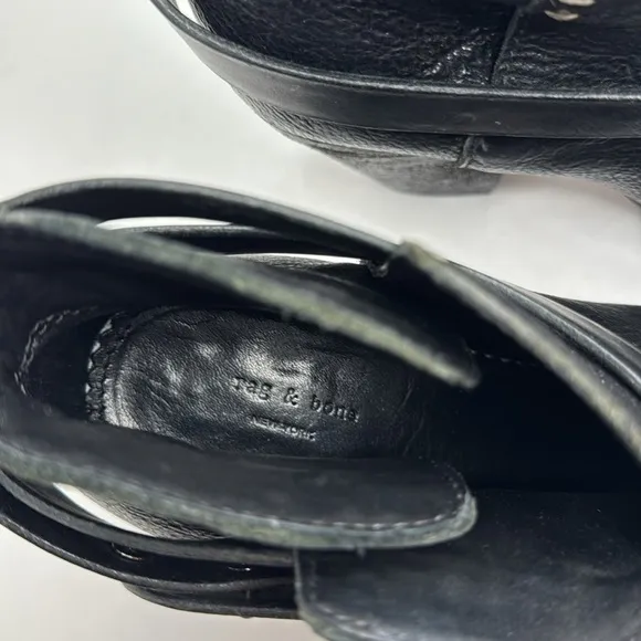 RAG &amp; BONE Women's Harrow Boot Black Leather Strap Detail 3&quot; Heel Euro 38 US 8