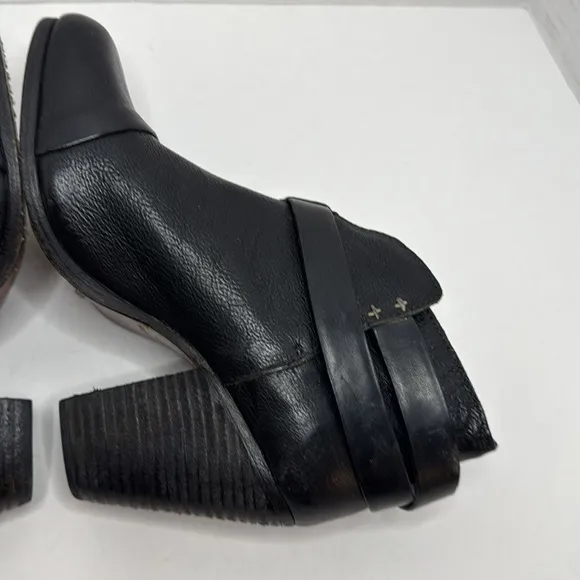 RAG &amp; BONE Women's Harrow Boot Black Leather Strap Detail 3&quot; Heel Euro 38 US 8