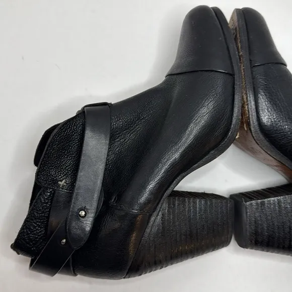 RAG &amp; BONE Women's Harrow Boot Black Leather Strap Detail 3&quot; Heel Euro 38 US 8