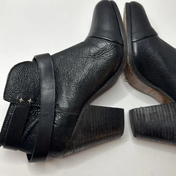 RAG &amp; BONE Women's Harrow Boot Black Leather Strap Detail 3&quot; Heel Euro 38 US 8