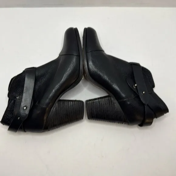 RAG &amp; BONE Women's Harrow Boot Black Leather Strap Detail 3&quot; Heel Euro 38 US 8